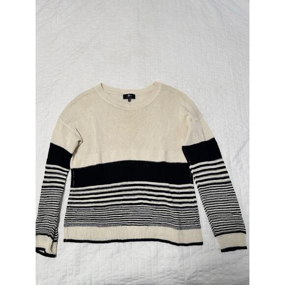 7 for all mankind Los Angeles Women’s black & white Chunky‎ knit sweater size S - Picture 1 of 5